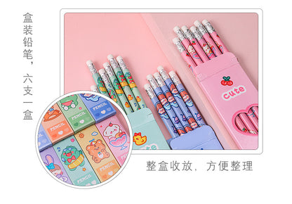 6 Pcs/Set Sweetheart Cute Pencil Children HB Painting Sketch Pen Primary School Students Writing Exam Stationery Supplies Gifts