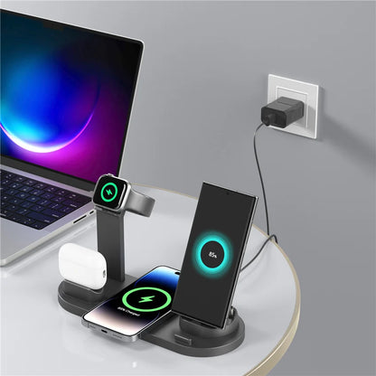 5 In 1 Wireless Charger Stand Pad For iPhone 15 14 13 12 11 X Apple Watch Airpods Desk Phone Chargers Fast Charging Dock Station