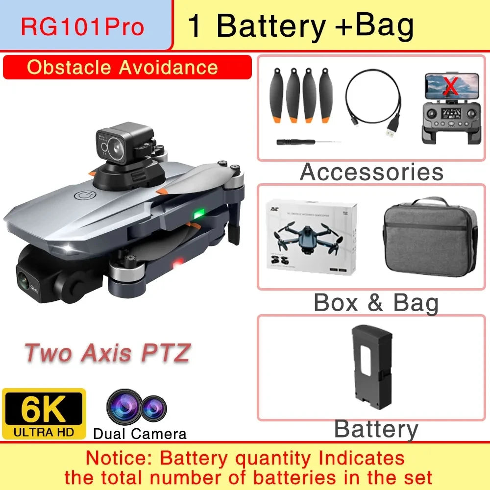 RG101 Pro GPS Drone 4K With 2-axis Gimbal HD Dual Camera 5G WIFI 360° Obstacle Avoidance Brushless Foldable Quadcopter Dron RG101 PRO OA 6K 1B CHINA