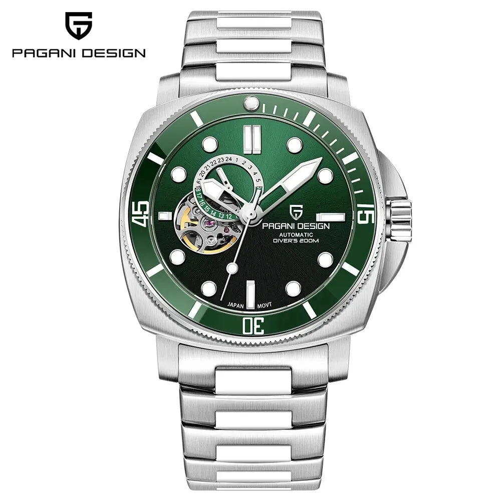 PAGANI DESIGN Brand Sports Men Mechanical Watch Fashion Sapphire 200M Waterproof Automatic Timecode Relogio Masculino 2023 New Steel Green