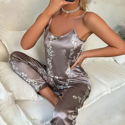 Silk Lingerie Pajama Set for Women Dark Gray