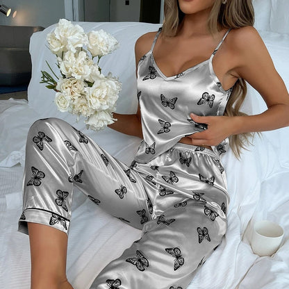 Silk Lingerie Pajama Set for Women 0419C Grey
