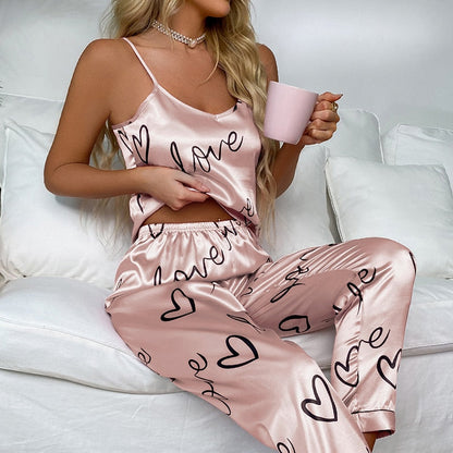 Silk Lingerie Pajama Set for Women Light PInk