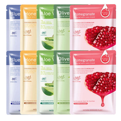 Skin Care Six Fruit Plant Facial Mask Moisturizing Oil-control Blueberry Cucumber Pomegranate Fruit Aloe Face Mask