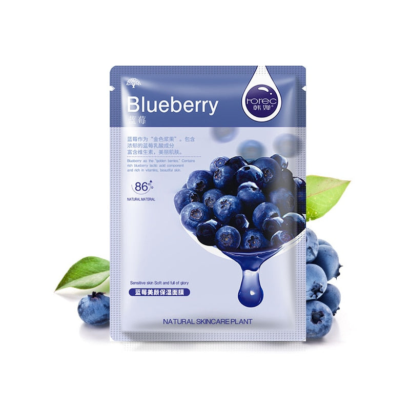 Skin Care Six Fruit Plant Facial Mask Moisturizing Oil-control Blueberry Cucumber Pomegranate Fruit Aloe Face Mask Blueberry