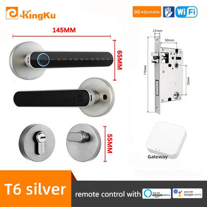 Smart Biometric Fingerprint Lock with Tuya App, Zinc Alloy Keyless Security Door Handle for Home 5072 silver ttlock