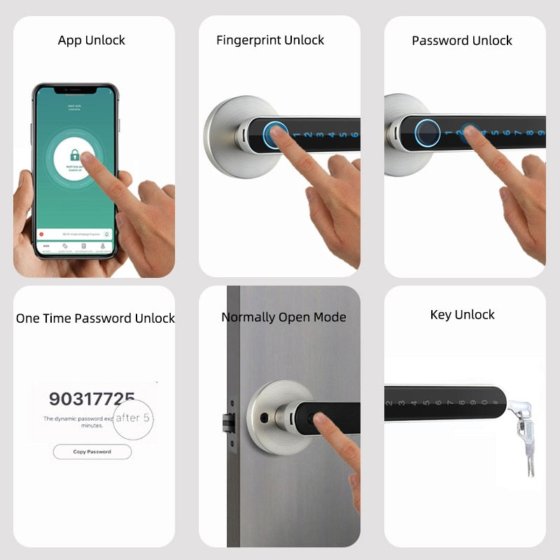 Smart Biometric Fingerprint Lock with Tuya App, Zinc Alloy Keyless Security Door Handle for Home