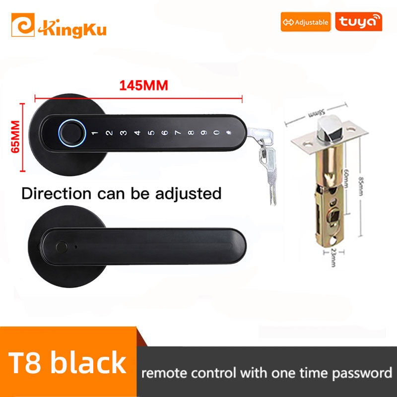 Smart Biometric Fingerprint Lock with Tuya App, Zinc Alloy Keyless Security Door Handle for Home t8 black Bluetooth