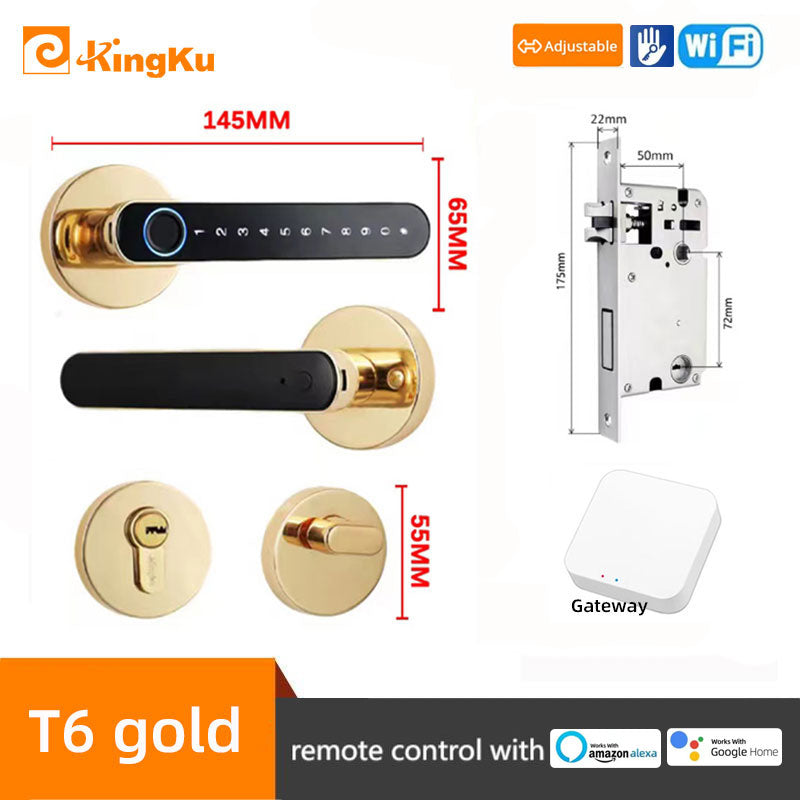 Smart Biometric Fingerprint Lock with Tuya App, Zinc Alloy Keyless Security Door Handle for Home 5072gold ttlock