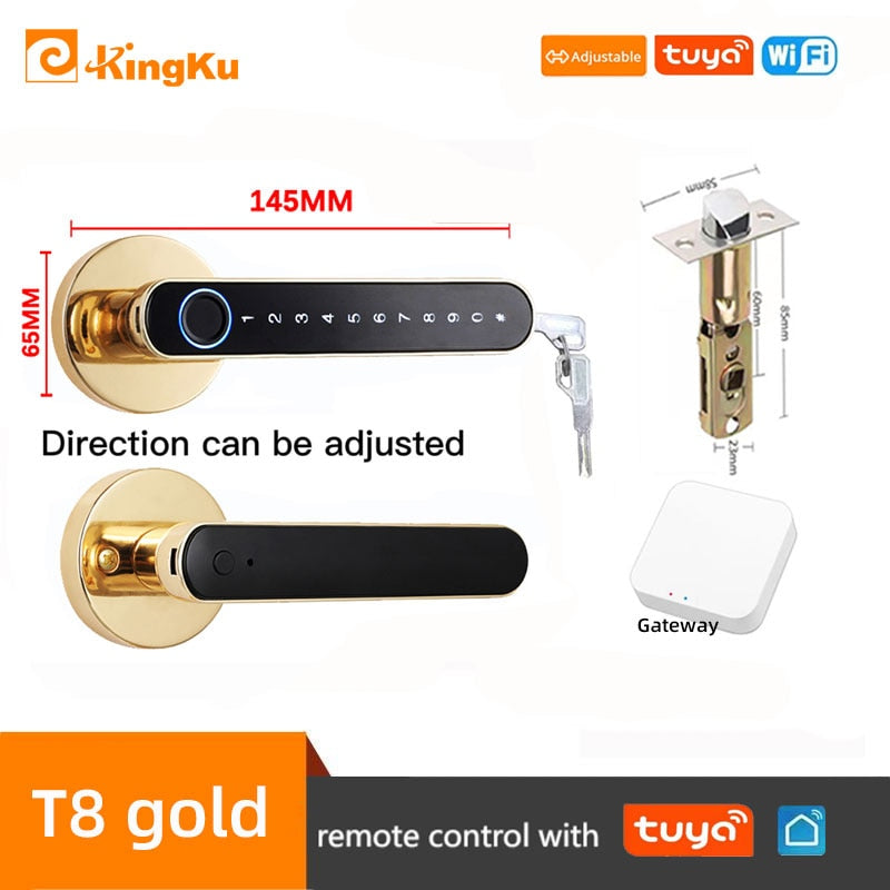 Smart Biometric Fingerprint Lock with Tuya App, Zinc Alloy Keyless Security Door Handle for Home t8 gold tuya