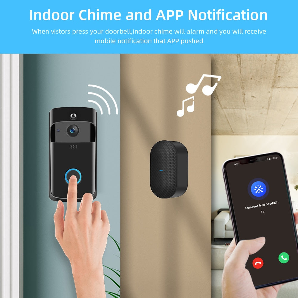 Smart Doorbell Camera Wifi Wireless Video Doorbell Call Intercom for Apartments Door Bell with Free Cloud Storage Home WiFi Bell