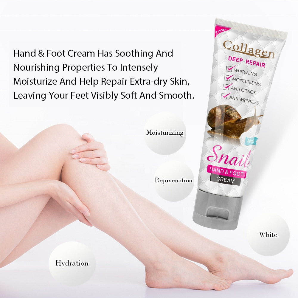 Snail Collagen Hand & Foot Cream 80ml Moisturizing Repair Dry Crack Skin Body Lotion Whitening Hydrating Hand Foot Care Cream