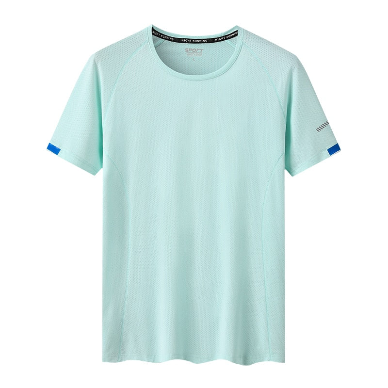 Sport Men'S GYM Quick Dry Mesh T-shirts Fashion Summer Short Sleeves Black White Tshirt Top Tees Oversized 7XL 8XL 9XL T02 Blue