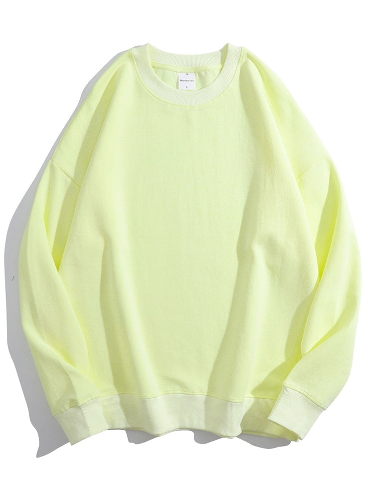 Spring Cotton Pullover Sweatshirts Oversize Women O Neck Loose Long Sleeve Top Solid Oversized Green Sweatshirt For Women Egg yellow