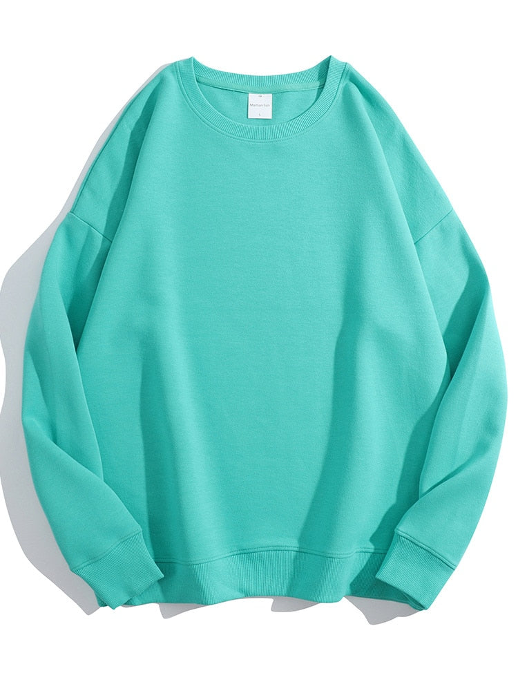 Spring Cotton Pullover Sweatshirts Oversize Women O Neck Loose Long Sleeve Top Solid Oversized Green Sweatshirt For Women Ruby green