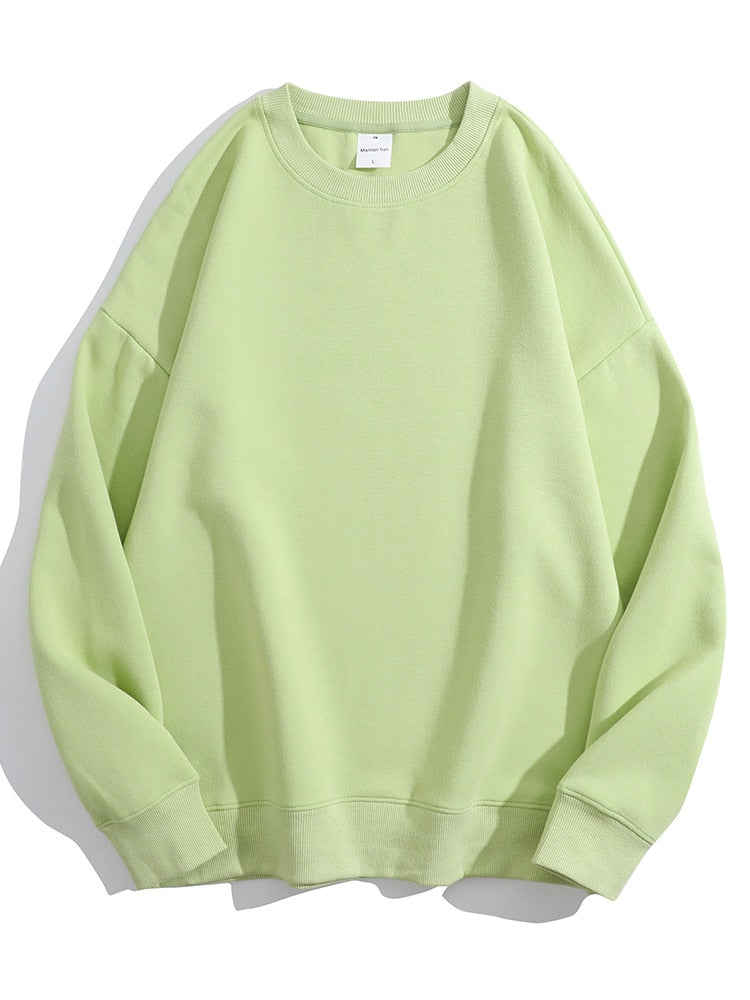 Spring Cotton Pullover Sweatshirts Oversize Women O Neck Loose Long Sleeve Top Solid Oversized Green Sweatshirt For Women Bean green