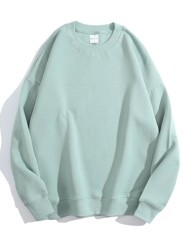Spring Cotton Pullover Sweatshirts Oversize Women O Neck Loose Long Sleeve Top Solid Oversized Green Sweatshirt For Women Gray blue
