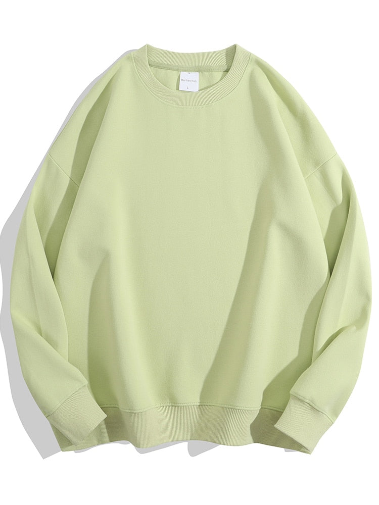 Spring Cotton Pullover Sweatshirts Oversize Women O Neck Loose Long Sleeve Top Solid Oversized Green Sweatshirt For Women Milkshake green