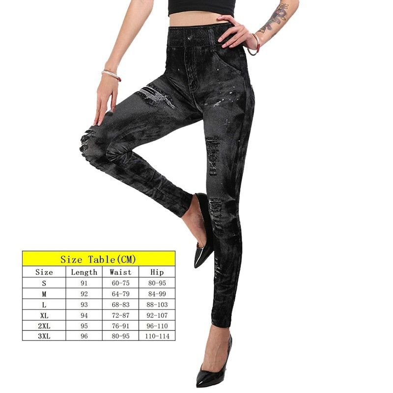 Stretch Well Fitness Fake Pockets High Waist Leggings Faux Denim Jeans Sexy Elastic Jeggings Soft Casual Thin Pencil Pants style 5