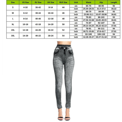 Stretch Well Fitness Fake Pockets High Waist Leggings Faux Denim Jeans Sexy Elastic Jeggings Soft Casual Thin Pencil Pants style 10