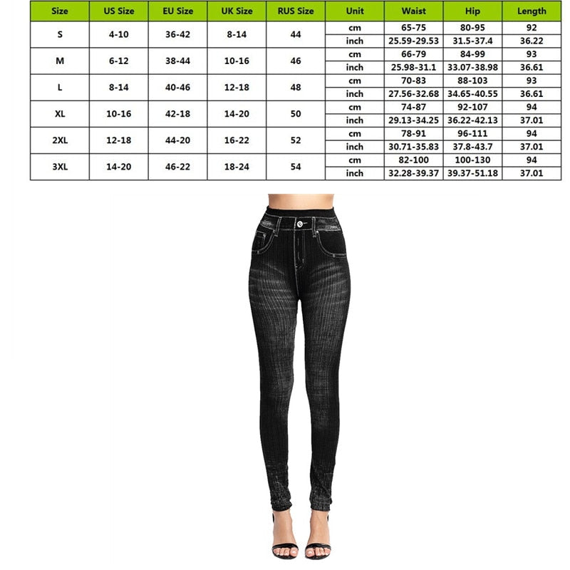 Stretch Well Fitness Fake Pockets High Waist Leggings Faux Denim Jeans Sexy Elastic Jeggings Soft Casual Thin Pencil Pants style 12