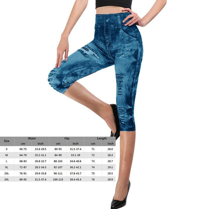 Stretch Well Fitness Fake Pockets High Waist Leggings Faux Denim Jeans Sexy Elastic Jeggings Soft Casual Thin Pencil Pants style 13