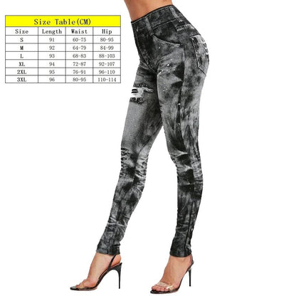 Stretch Well Fitness Fake Pockets High Waist Leggings Faux Denim Jeans Sexy Elastic Jeggings Soft Casual Thin Pencil Pants style 3