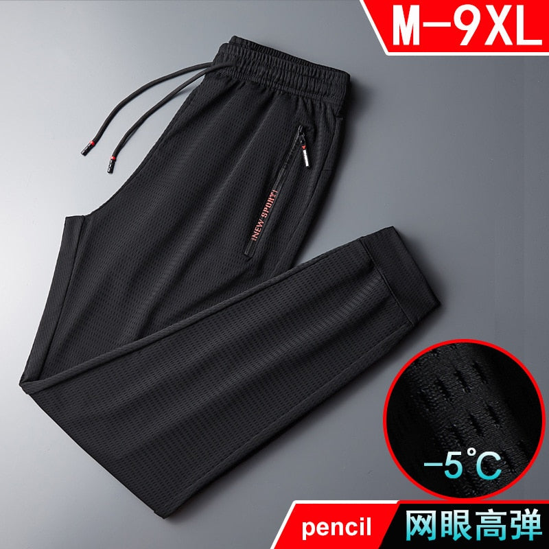 Summer Breathable Mesh Pants Men Fashion Casual Joggers Men's Sweatpants Solid Color Male Stretch Trousers Jogging Pants Black pencil 2