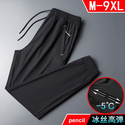 Summer Breathable Mesh Pants Men Fashion Casual Joggers Men's Sweatpants Solid Color Male Stretch Trousers Jogging Pants Black pencil 1