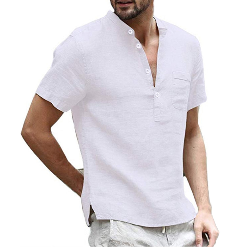Summer New Men's Short-Sleeved T-shirt Cotton and Linen Led Casual Men's T-shirt Shirt Male Breathable S-3XL White China