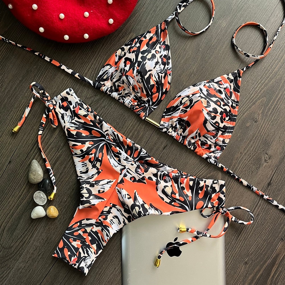 Summer Sexy Printed Swimwear 2023 Women Bikinis Sets Fashion Bandage Push Up Swimming Suit Brazilian Beachwear Bathing Suit 7603