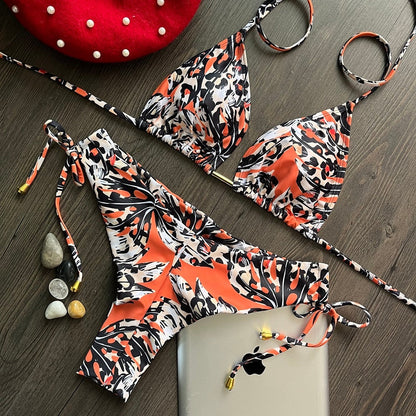 Summer Sexy Printed Swimwear 2023 Women Bikinis Sets Fashion Bandage Push Up Swimming Suit Brazilian Beachwear Bathing Suit 7603