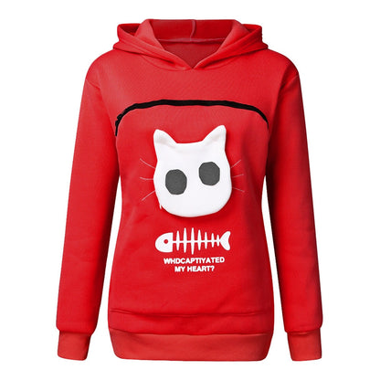 Sweatshirt Cat Lovers Hoodie Kangaroo Dog Pet Paw Dropshipping Pullovers Cuddle Pouch Sweatshirt Pocket Animal Ear Hooded Plus Red