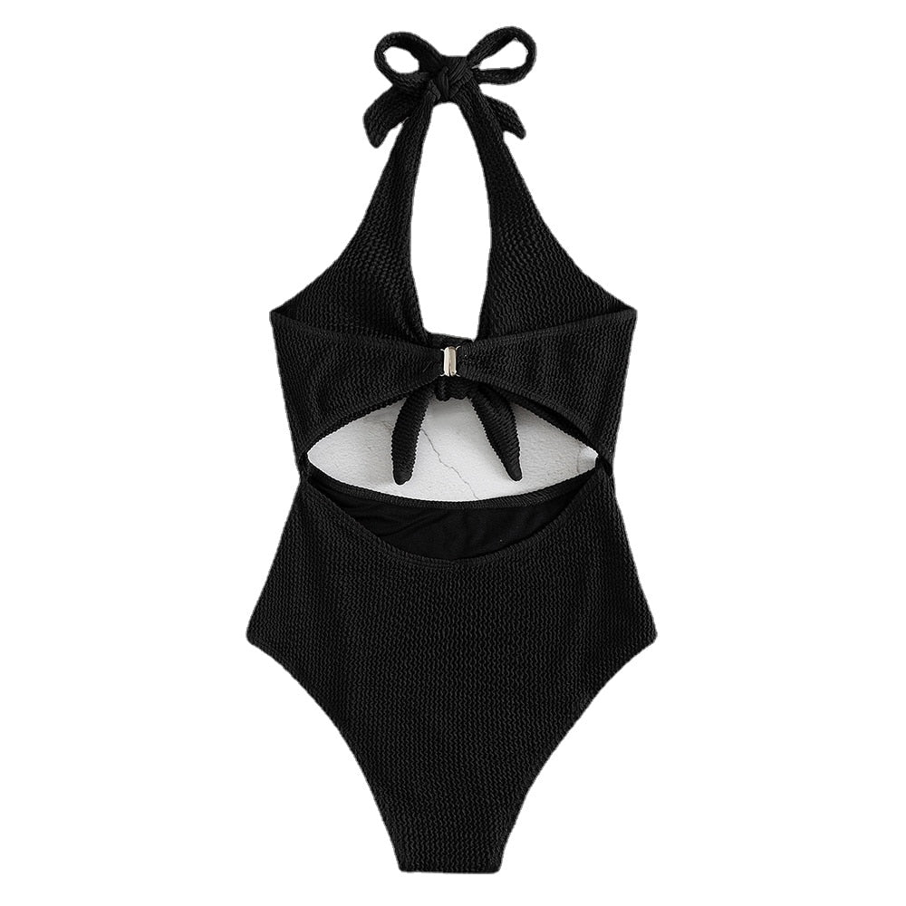 Swimsuit 2023 New Summer Sexy Women Pure Color Bikini Hollow Backless One Piece Bow Tie Brazilian Biquini Bathing Suit Swimwear