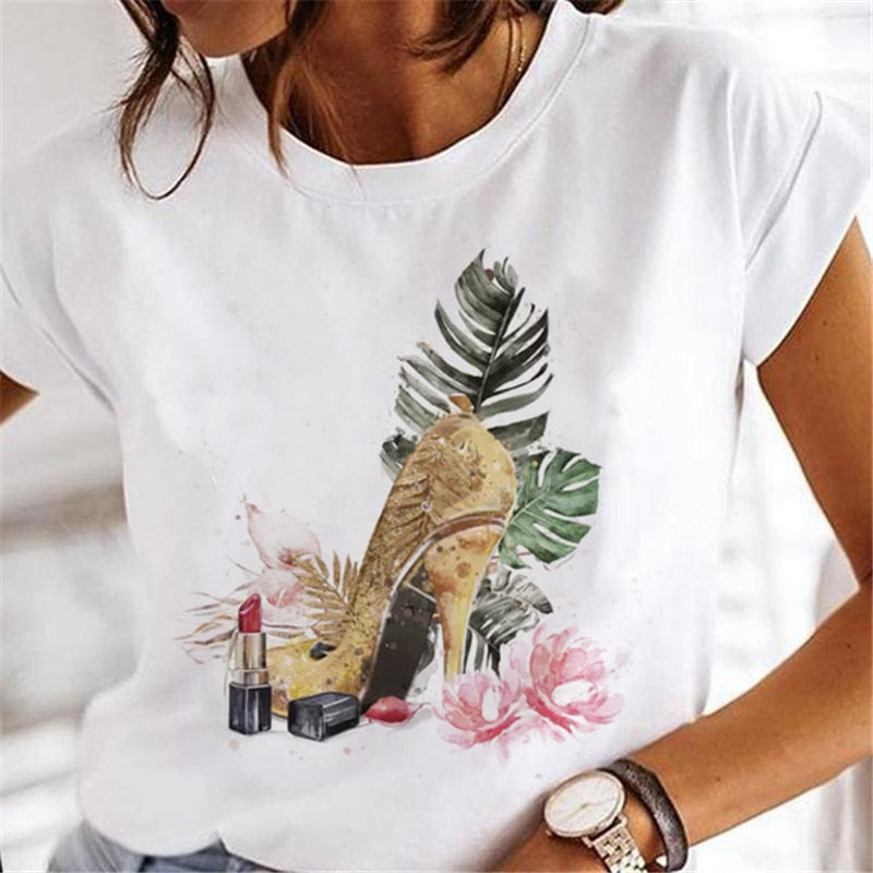 T-shirts Women Clothing Sweet Wine Print Girl 90s Cartoon Printing Clothes Graphic Tshirt Top Lady Print Female Tee T-Shirt 8