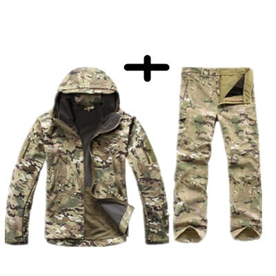 TAD Gear Tactical Softshell Camouflage Jacket Set Men Army Windbreaker Waterproof Hunting Clothes Set Military Outdoors Jacket CP
