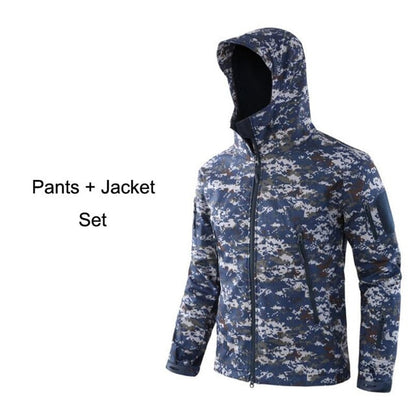 TAD Gear Tactical Softshell Camouflage Jacket Set Men Army Windbreaker Waterproof Hunting Clothes Set Military Outdoors Jacket Blue ACU