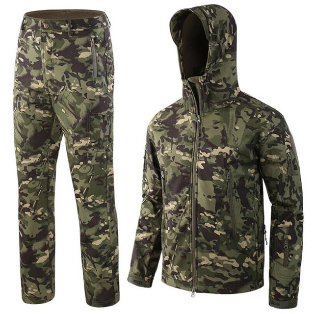 TAD Gear Tactical Softshell Camouflage Jacket Set Men Army Windbreaker Waterproof Hunting Clothes Set Military Outdoors Jacket Green CP