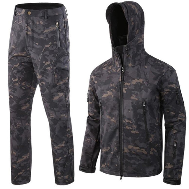 TAD Gear Tactical Softshell Camouflage Jacket Set Men Army Windbreaker Waterproof Hunting Clothes Set Military Outdoors Jacket Black CP