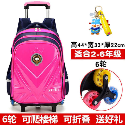Trolley Children School Bags With Wheels Mochila Kids Backpack Trolley Luggage For Girls Boys backpack Escolar Backbag Schoolbag 6 wheel red