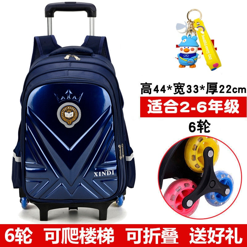 Trolley Children School Bags With Wheels Mochila Kids Backpack Trolley Luggage For Girls Boys backpack Escolar Backbag Schoolbag 6 wheel blue