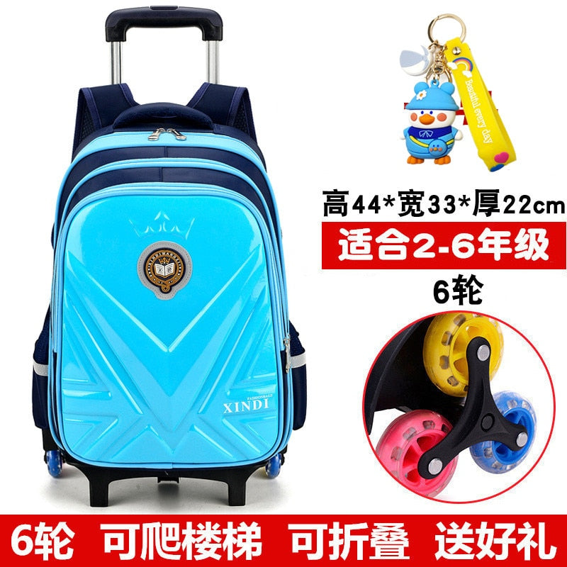 Trolley Children School Bags With Wheels Mochila Kids Backpack Trolley Luggage For Girls Boys backpack Escolar Backbag Schoolbag 6 wheel sky blue