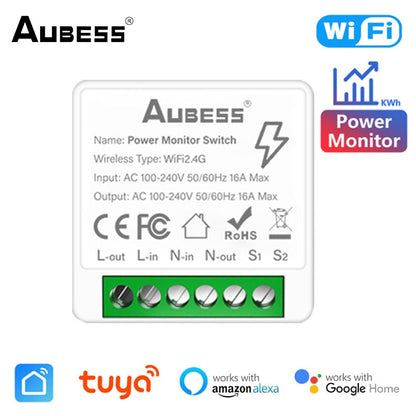 Tuya 16A WiFi Smart Switch with 2-Way Control and Voice Support for Alexa, Google Home, and Yandex Alice" With Power Metering