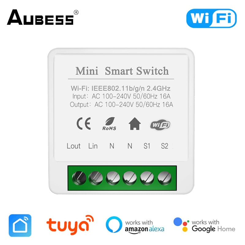 Tuya 16A WiFi Smart Switch with 2-Way Control and Voice Support for Alexa, Google Home, and Yandex Alice" No Power Metering