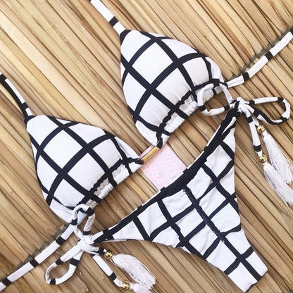 Two-piece Women Brazilian Bikini set Summer Push up Swimwear Bathing Swim Suits String Halter Swimsuit Female Bandage Bikini Set DGZ