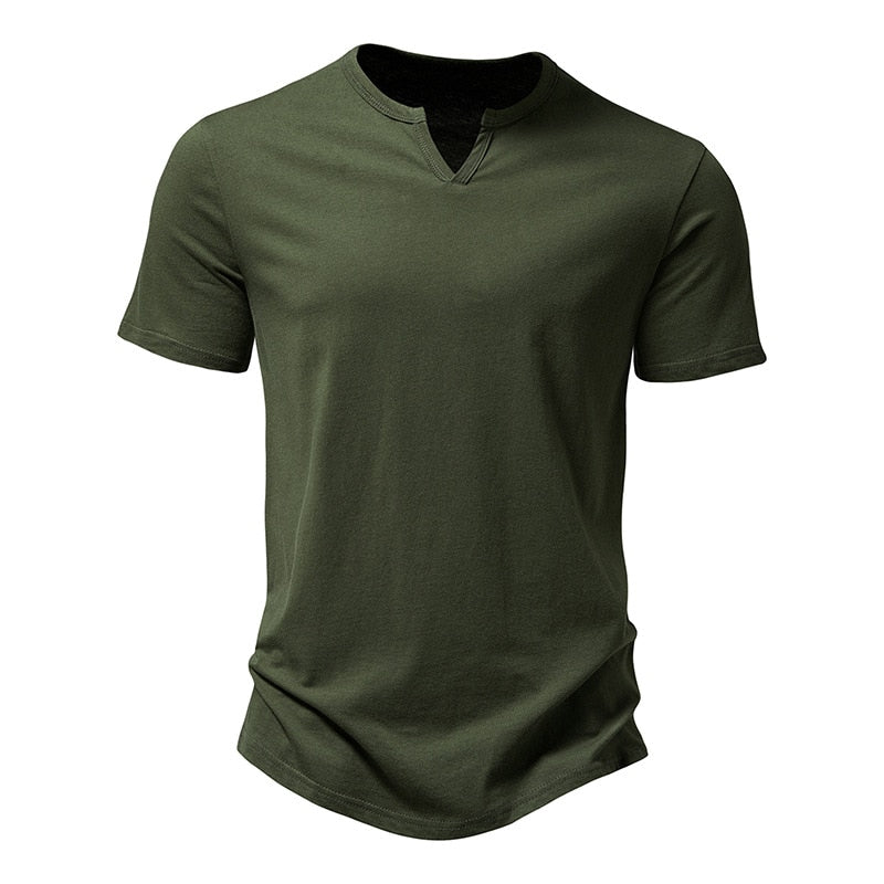 Ultra-Soft Bamboo Cotton Henley T-Shirts Men Brand Slim Fit Short Sleeve V Neck T Shirt Men Daily Work Causal Tops Tees XXL B02 army green