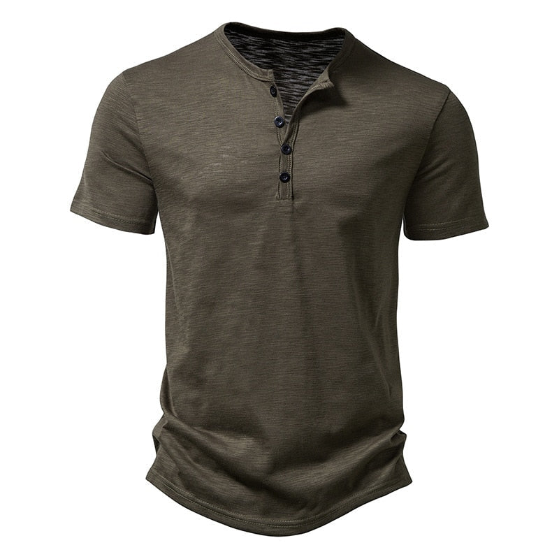 Ultra-Soft Bamboo Cotton Henley T-Shirts Men Brand Slim Fit Short Sleeve V Neck T Shirt Men Daily Work Causal Tops Tees XXL army green