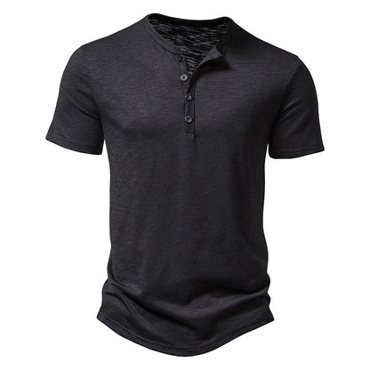 Ultra-Soft Bamboo Cotton Henley T-Shirts Men Brand Slim Fit Short Sleeve V Neck T Shirt Men Daily Work Causal Tops Tees XXL black