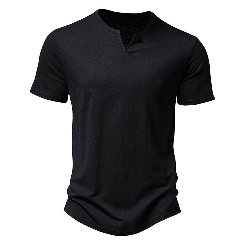 Ultra-Soft Bamboo Cotton Henley T-Shirts Men Brand Slim Fit Short Sleeve V Neck T Shirt Men Daily Work Causal Tops Tees XXL B02 black