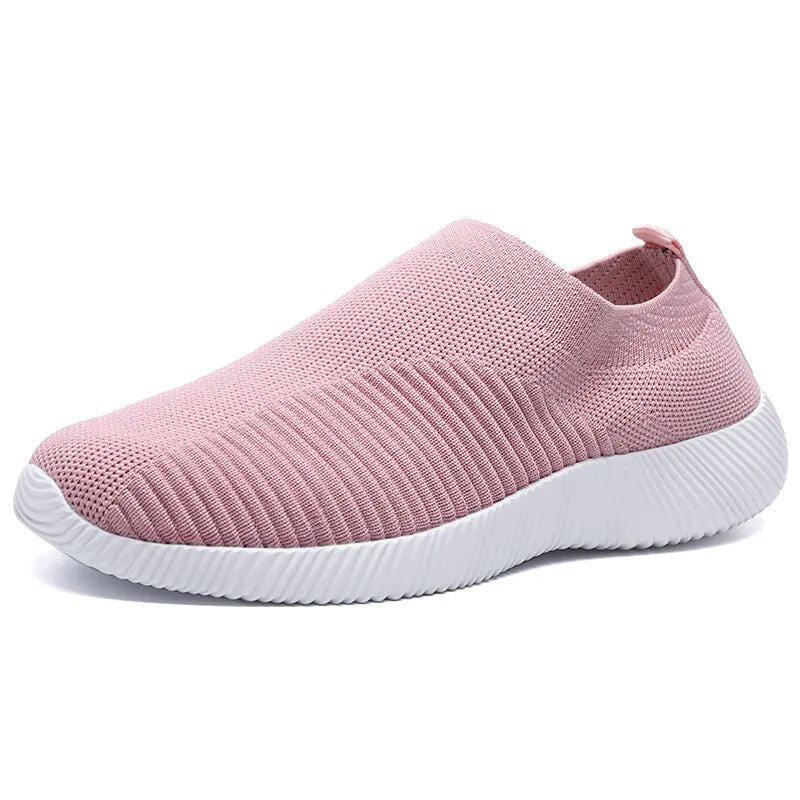 VIP Knitted Sneakers for Women Autumn Slip on Breathable Mesh Casual Shoes Woman Flat Heels Plus Size Loafers Zapatos Mujer 826pink
